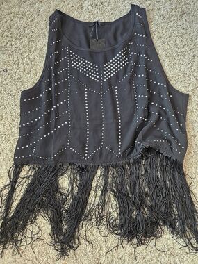 iris Black Studded Fringe Tank Top